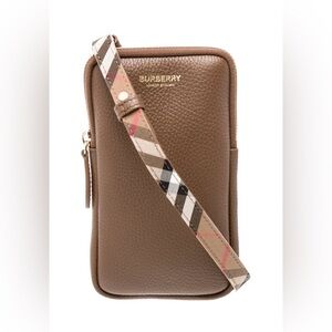 NWT NEW Burberry Leather Phone Pouch Women Brown Crossbody Bags RARE sold out